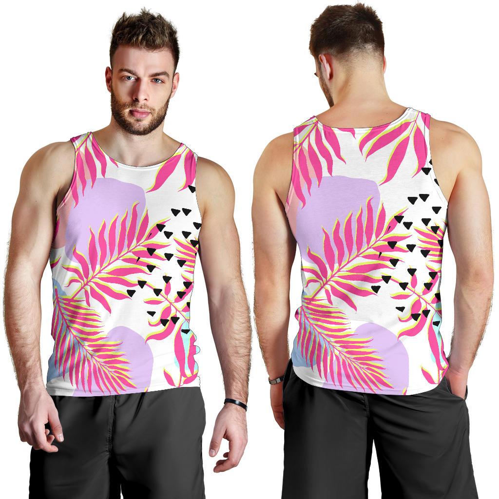 Pink Tropical Palm Leaves Men Tank Top
