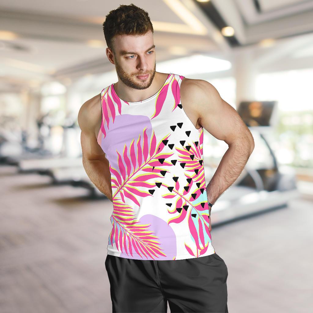 Pink Tropical Palm Leaves Men Tank Top