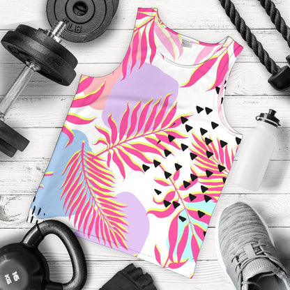 Pink Tropical Palm Leaves Men Tank Top