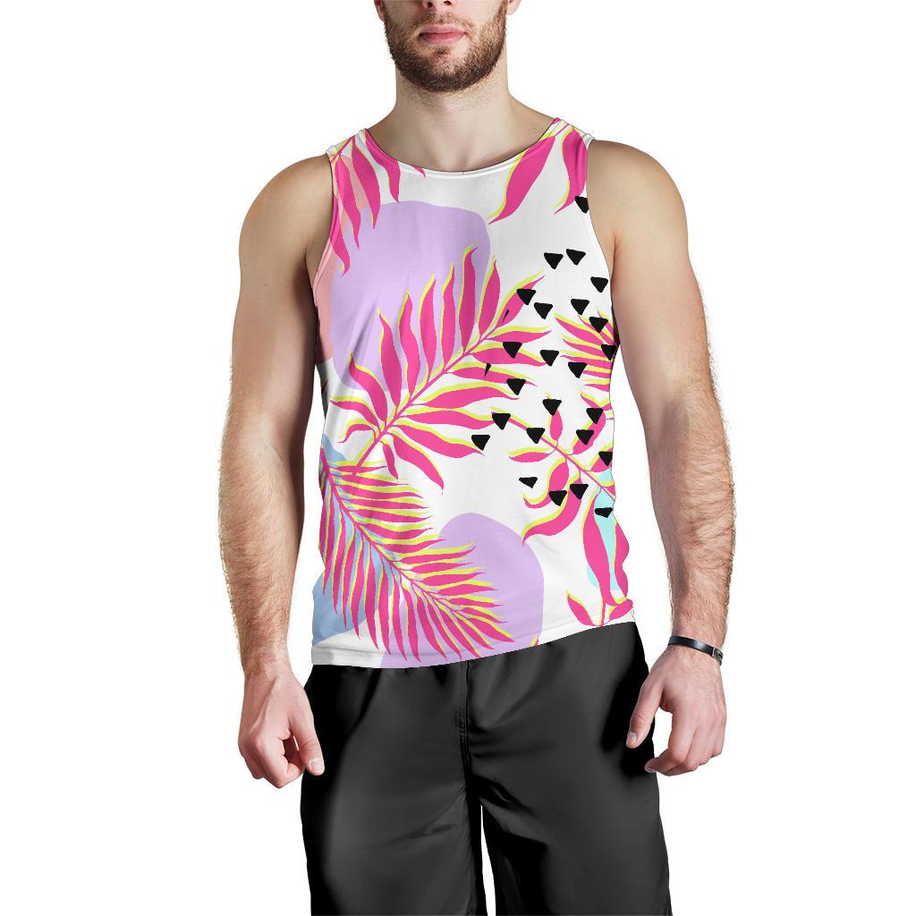 Pink Tropical Palm Leaves Men Tank Top