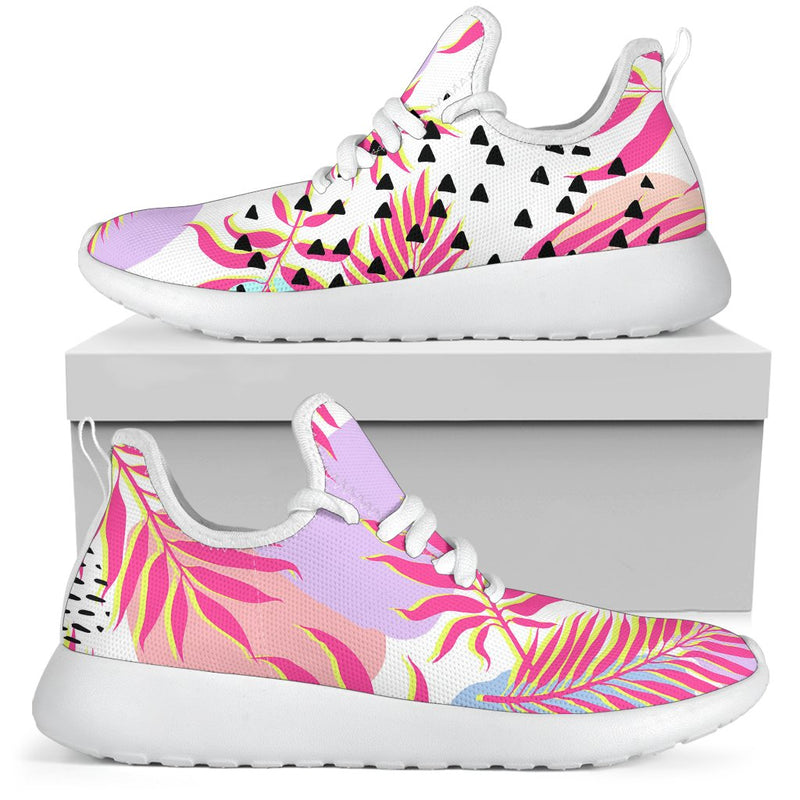 Pink Tropical Palm Leaves Mesh Knit Sneakers Shoes