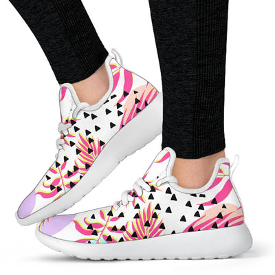 Pink Tropical Palm Leaves Mesh Knit Sneakers Shoes