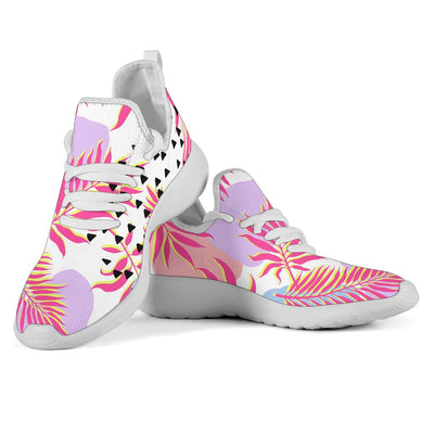 Pink Tropical Palm Leaves Mesh Knit Sneakers Shoes