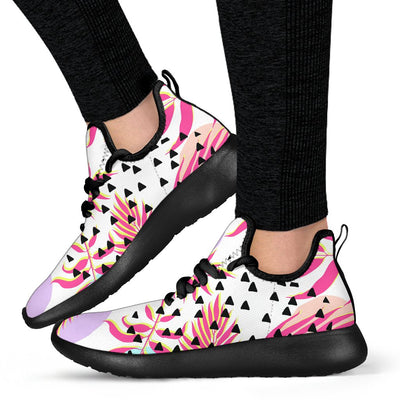 Pink Tropical Palm Leaves Mesh Knit Sneakers Shoes