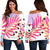 Pink Tropical Palm Leaves Off Shoulder Sweatshirt