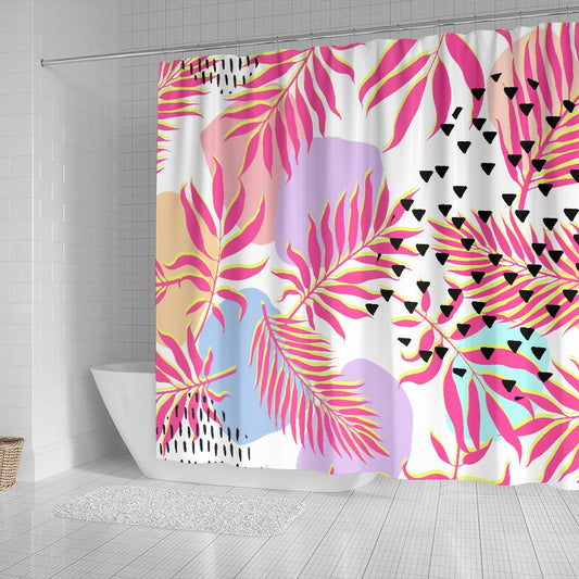 Pink Tropical Palm Leaves Shower Curtain
