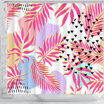 Pink Tropical Palm Leaves Shower Curtain