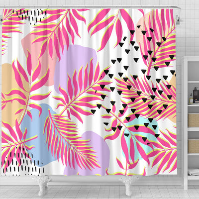 Pink Tropical Palm Leaves Shower Curtain