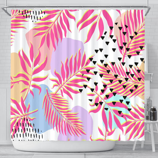 Pink Tropical Palm Leaves Shower Curtain