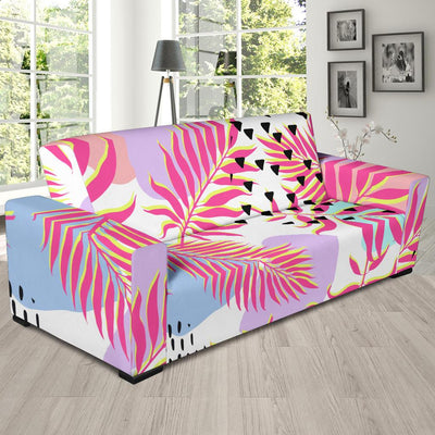 Pink Tropical Palm Leaves Sofa Slipcover-JORJUNE.COM