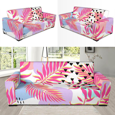 Pink Tropical Palm Leaves Sofa Slipcover-JORJUNE.COM