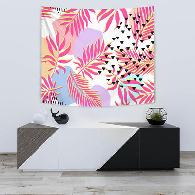 Pink Tropical Palm Leaves Tapestry
