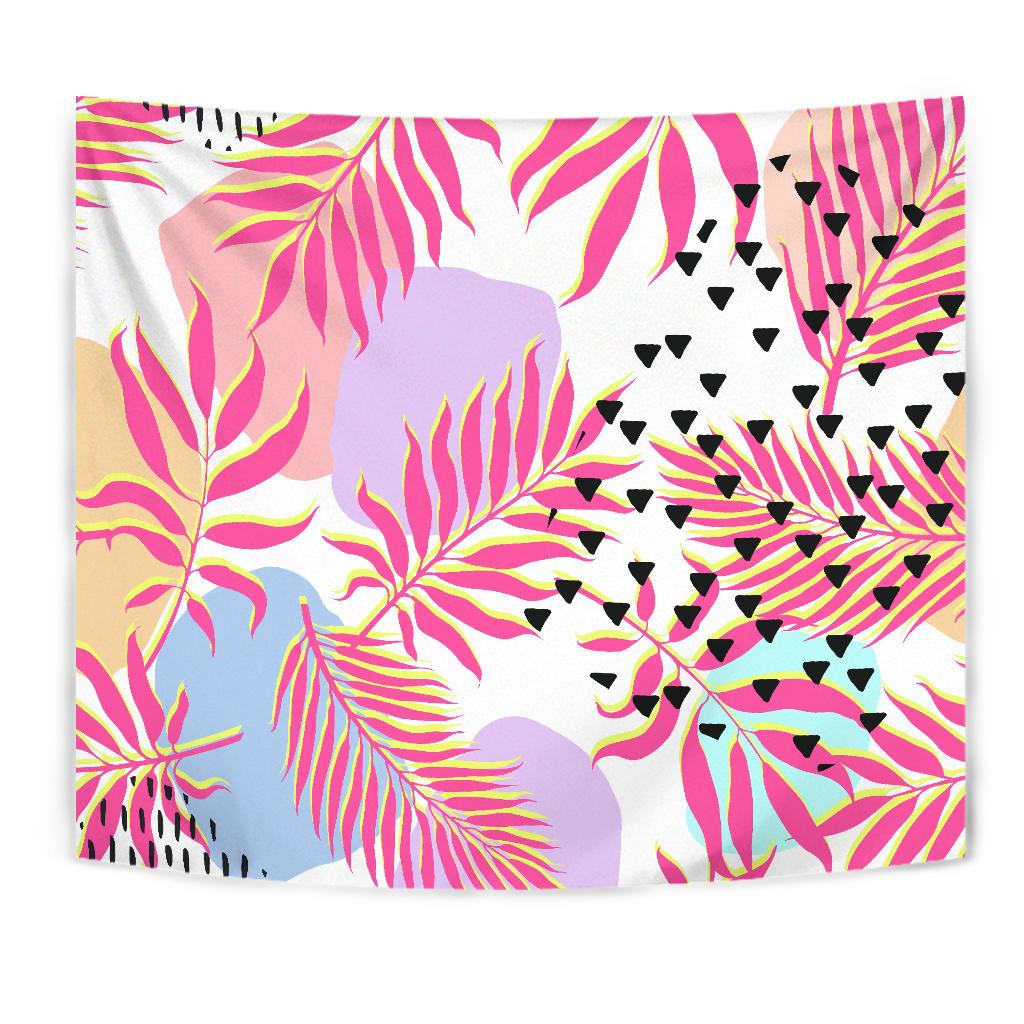 Pink Tropical Palm Leaves Tapestry