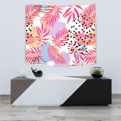 Pink Tropical Palm Leaves Wall Tapestry