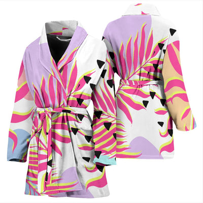 Pink Tropical Palm Leaves Women Bath Robe