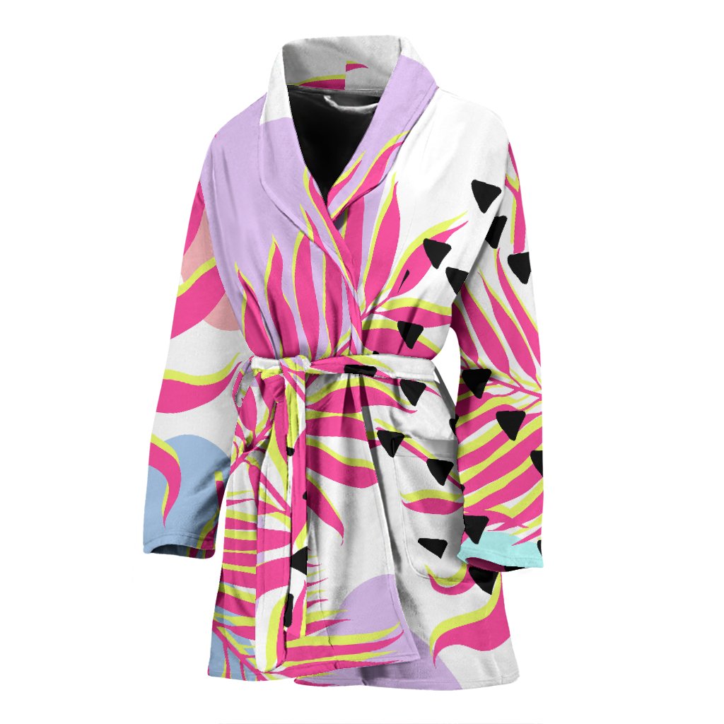 Pink Tropical Palm Leaves Women Bath Robe