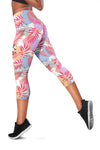 Pink Tropical Palm Leaves Women Capris