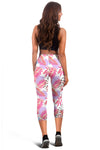 Pink Tropical Palm Leaves Women Capris