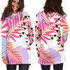 Pink Tropical Palm Leaves Women Hoodie Dress