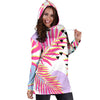 Pink Tropical Palm Leaves Women Hoodie Dress