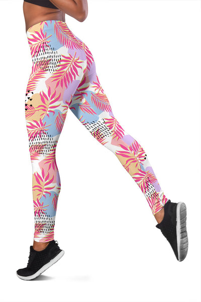 Pink Tropical Palm Leaves Women Leggings