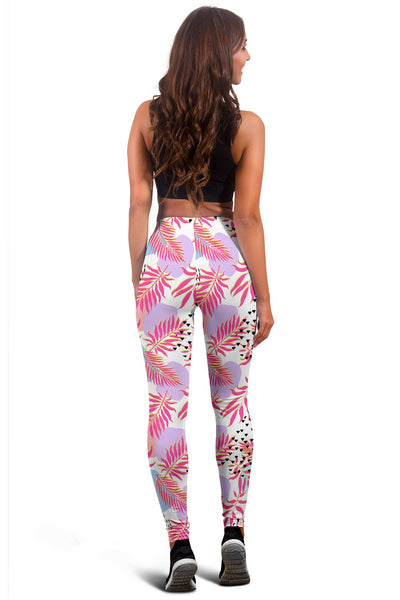 Pink Tropical Palm Leaves Women Leggings