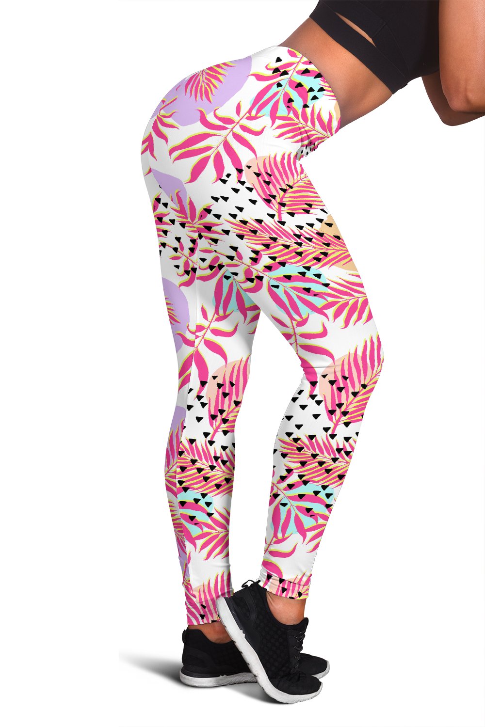 Pink Tropical Palm Leaves Women Leggings