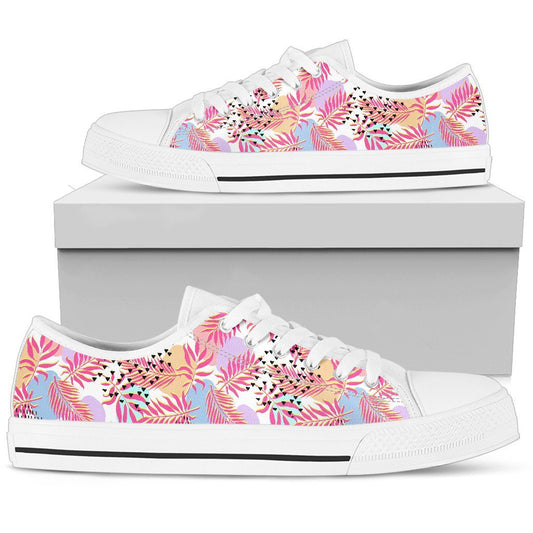 Pink Tropical Palm Leaves Women Low Top Canvas Shoes
