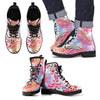 Pink Tropical Palm Leaves Women & Men Leather Boots