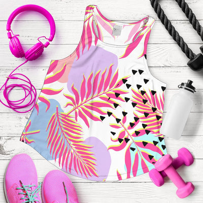 Pink Tropical Palm Leaves Women Racerback Tank Top