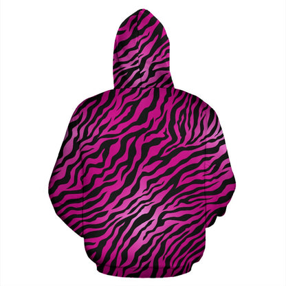 Pink Zebra All Over Zip Up Hoodie