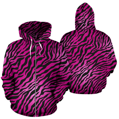 Pink Zebra All Over Zip Up Hoodie