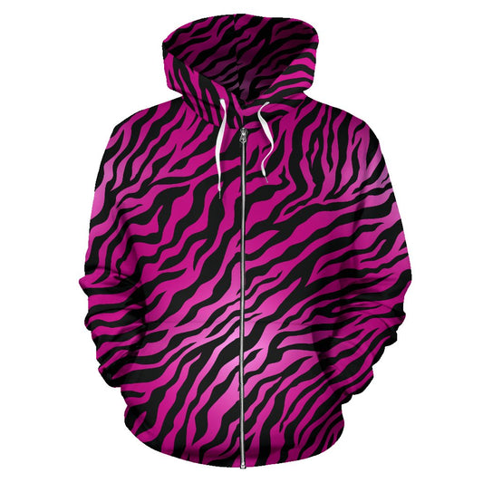 Pink Zebra All Over Zip Up Hoodie