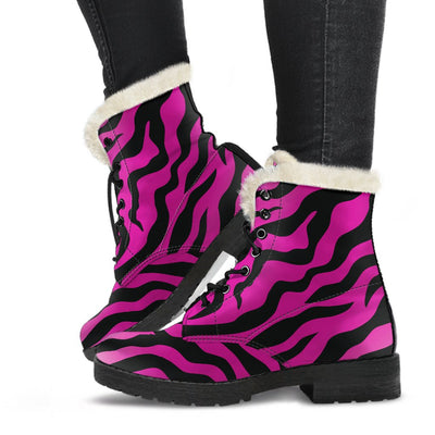 Pink Zebra Faux Fur Leather Boots