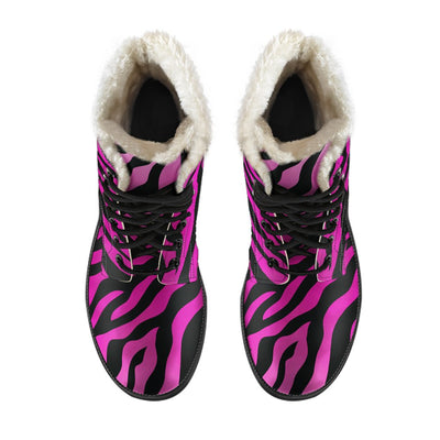 Pink Zebra Faux Fur Leather Boots