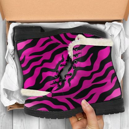 Pink Zebra Faux Fur Leather Boots