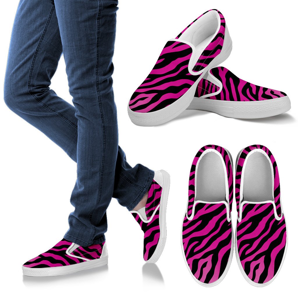 Pink Zebra Men Slip On Shoes