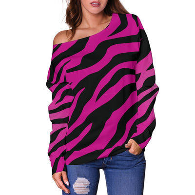 Pink Zebra Off Shoulder Sweatshirt