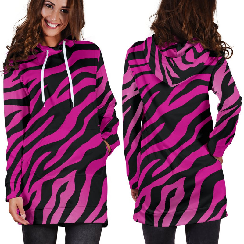 Pink Zebra Women Hoodie Dress