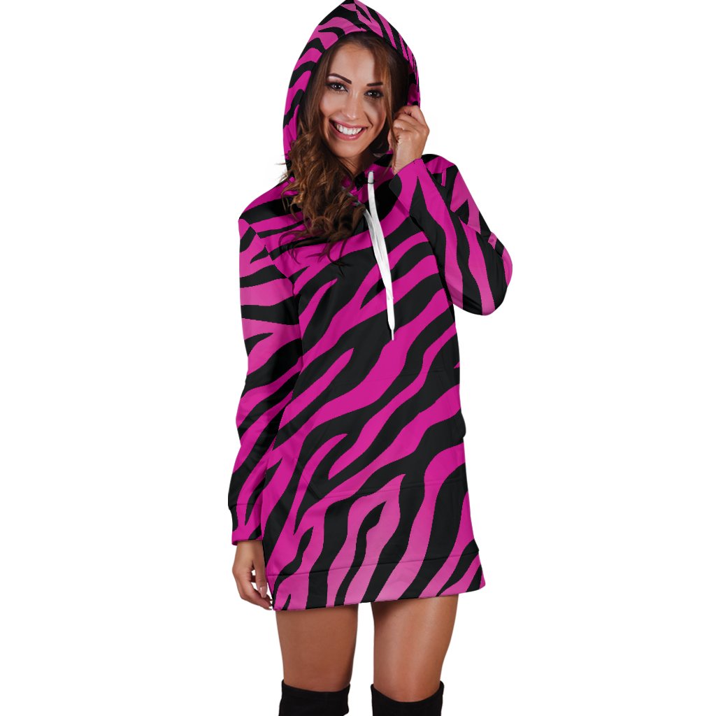 Pink Zebra Women Hoodie Dress
