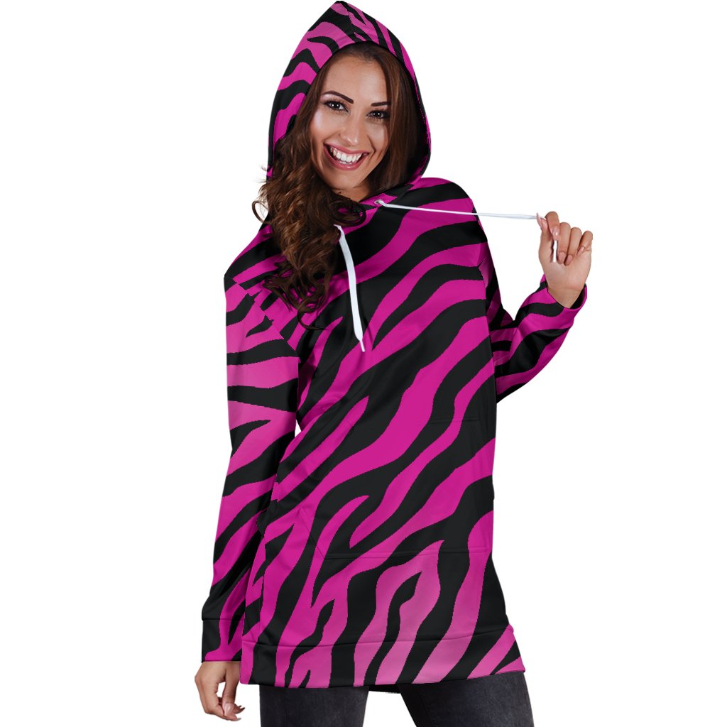 Pink Zebra Women Hoodie Dress