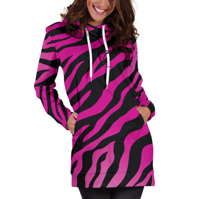 Pink Zebra Women Hoodie Dress