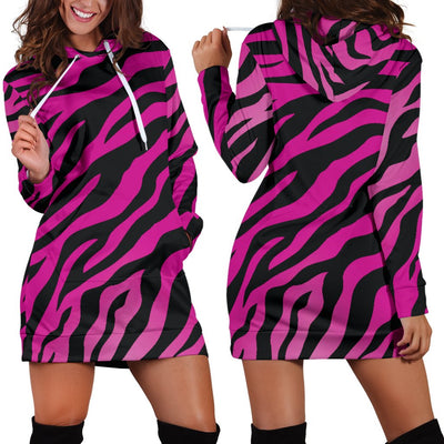Pink Zebra Women Hoodie Dress