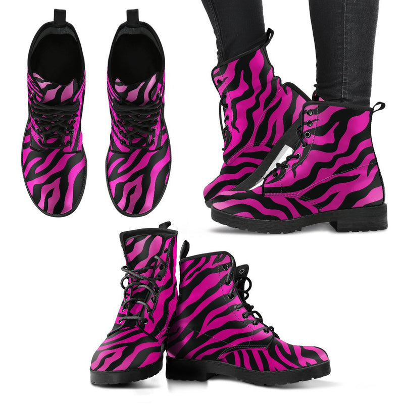 Pink Zebra Women Leather Boots