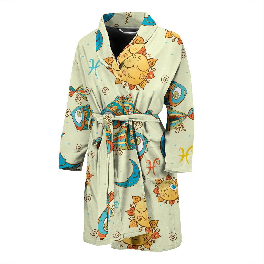 Pisces Pattern Print Design A03 Men Bathrobe-JORJUNE.COM