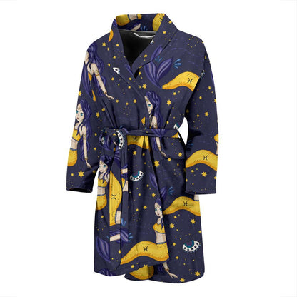 Pisces Pattern Print Design A04 Men Bathrobe-JORJUNE.COM