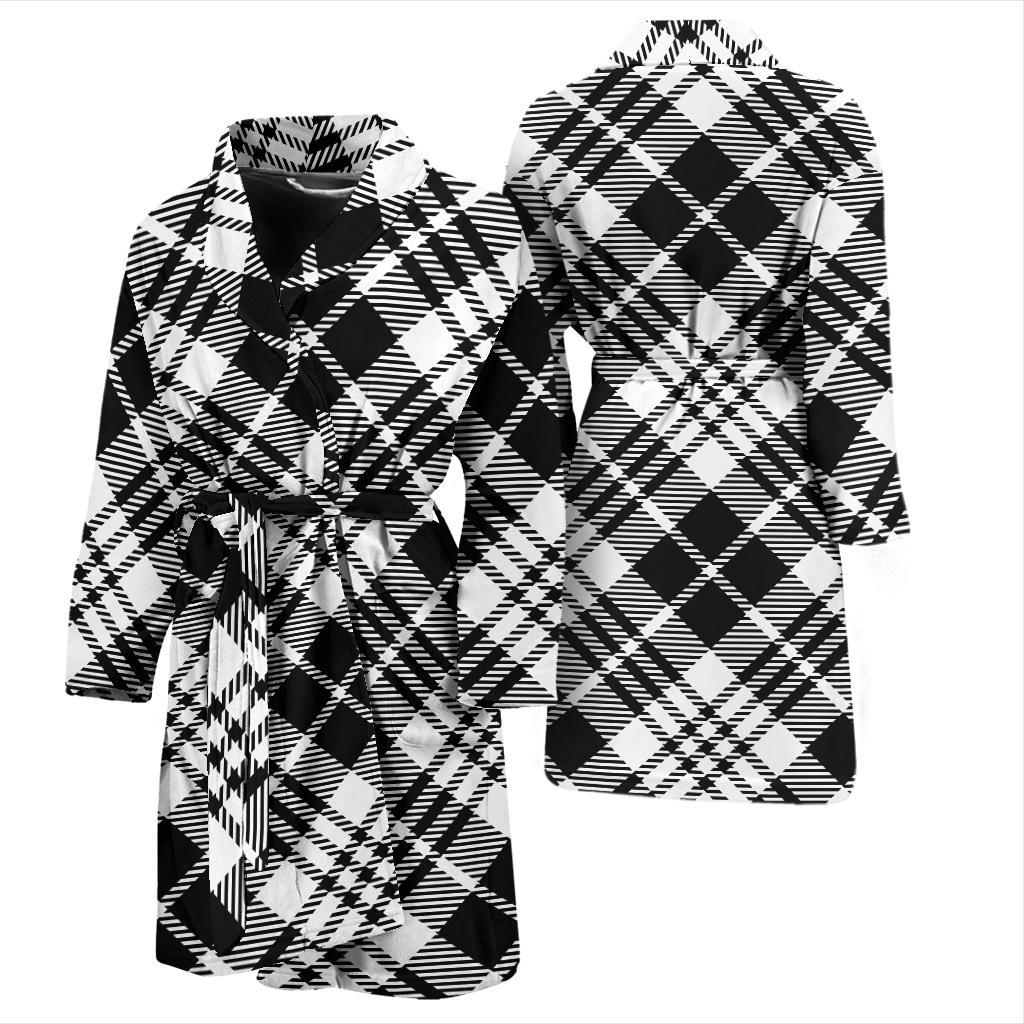Plaid Black White Pattern Print Design A02 Men Bathrobe-JORJUNE.COM