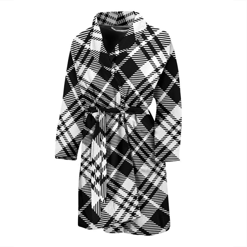 Plaid Black White Pattern Print Design A02 Men Bathrobe-JORJUNE.COM