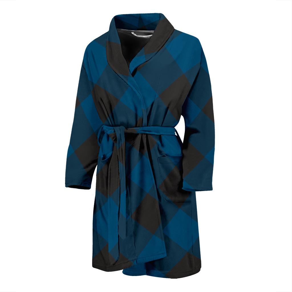 Plaid Blue Pattern Print Design A04 Men Bathrobe-JORJUNE.COM