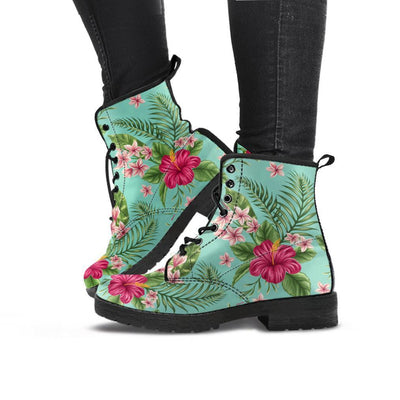 Plumeria Hibiscus Hawaiian flower Women & Men Leather Boots